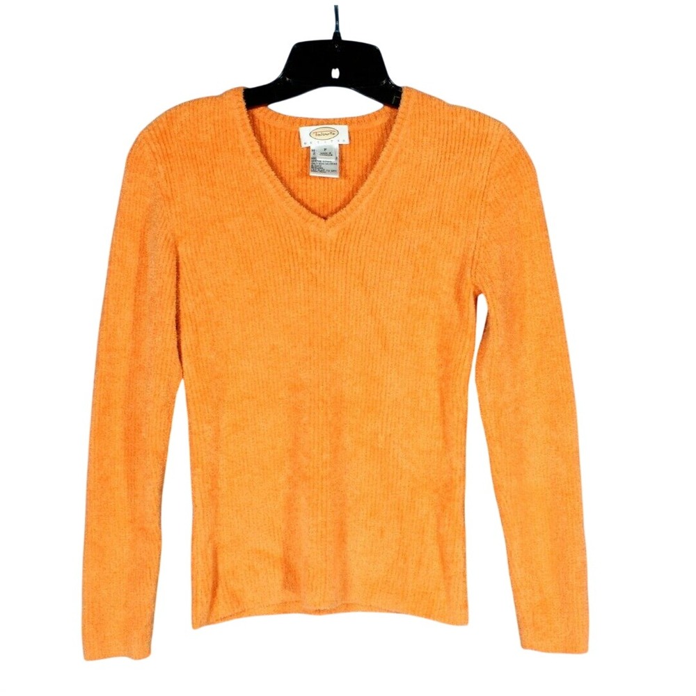 VTG TALBOTS PETITE Soft CASHMERE FEEL V-Neck ORANGE Pullover KNIT SWEATER Sz P-S